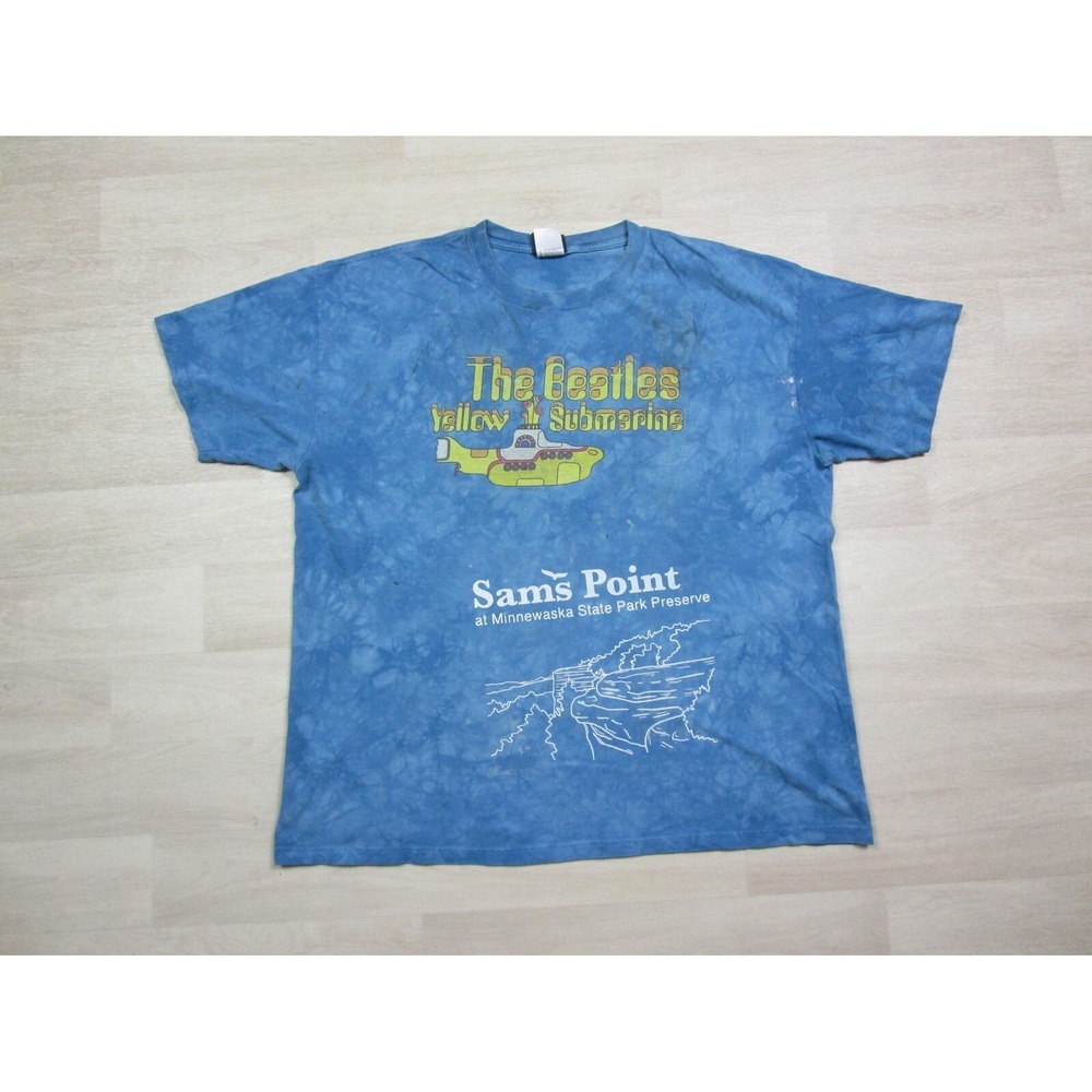 Vintage Liquid Blue The Beatles Band Yellow Submarine 2003 Tie Dye T Shirt (XL)